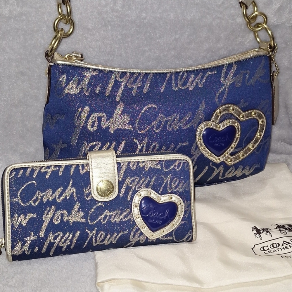 Coach New York Script Shoulder Bag & Matching Wallet